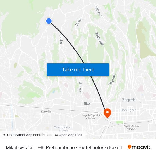 Mikulići-Talani to Prehrambeno - Biotehnološki Fakultet map