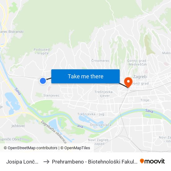 Josipa Lončara to Prehrambeno - Biotehnološki Fakultet map