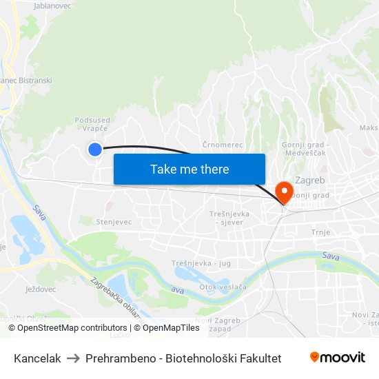 Kancelak to Prehrambeno - Biotehnološki Fakultet map