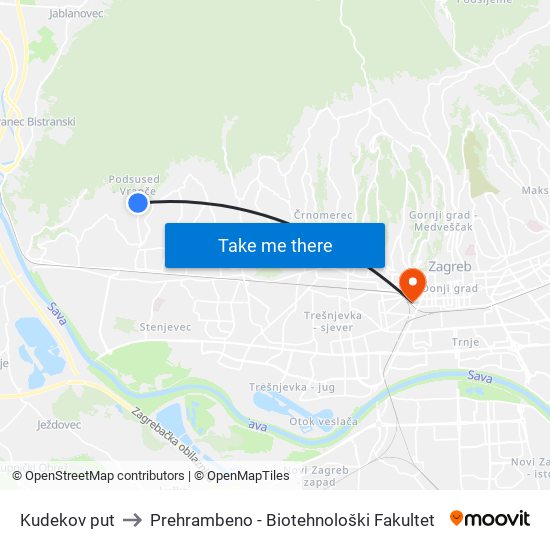 Kudekov put to Prehrambeno - Biotehnološki Fakultet map
