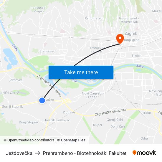 Ježdovečka to Prehrambeno - Biotehnološki Fakultet map