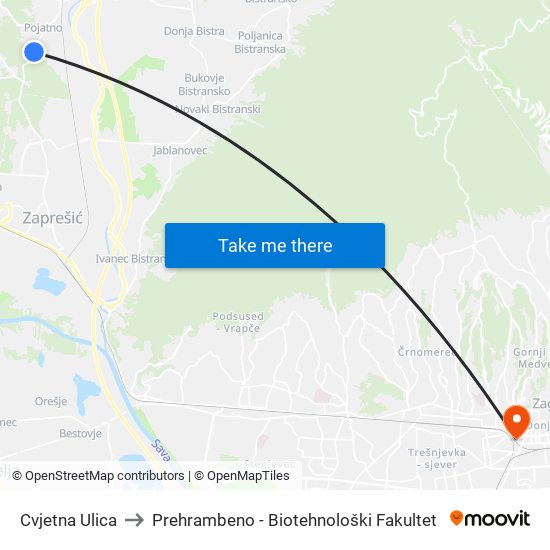 Cvjetna Ulica to Prehrambeno - Biotehnološki Fakultet map