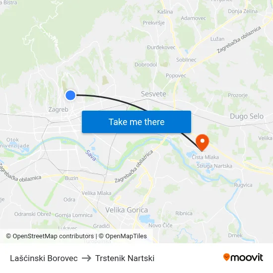 Lašćinski Borovec to Trstenik Nartski map