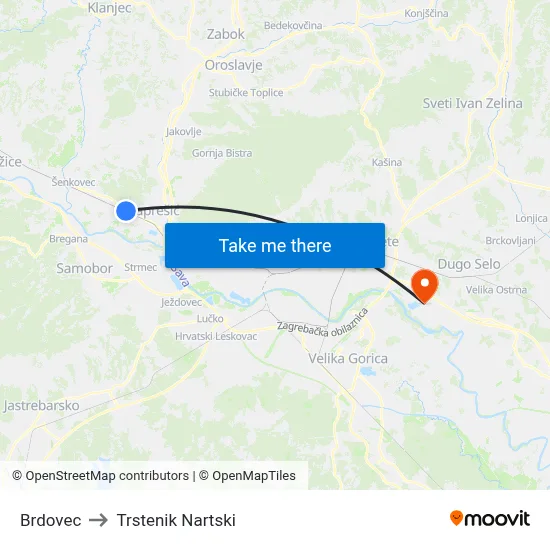 Brdovec to Trstenik Nartski map
