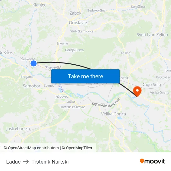 Laduc to Trstenik Nartski map