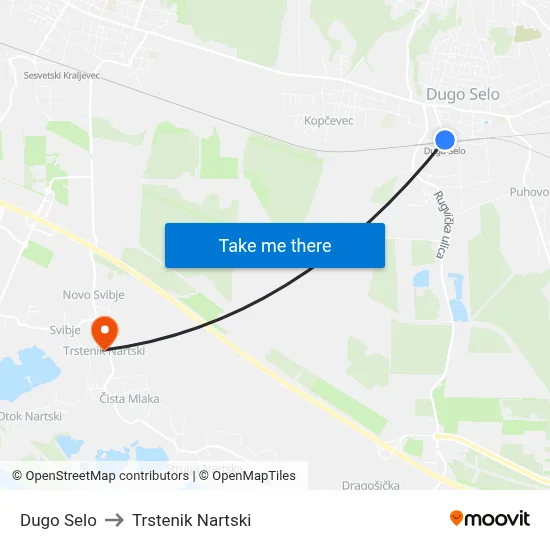 Dugo Selo to Trstenik Nartski map