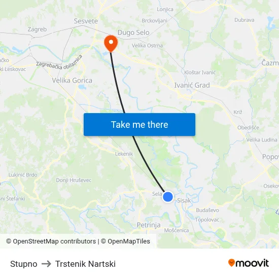 Stupno to Trstenik Nartski map