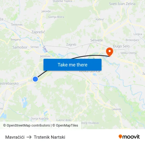Mavračići to Trstenik Nartski map