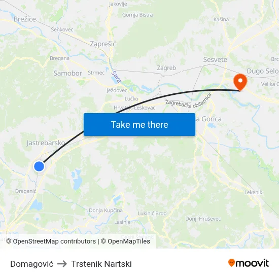 Domagović to Trstenik Nartski map