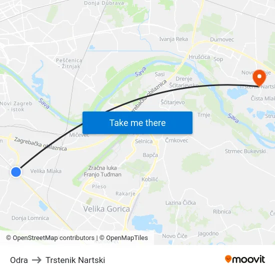 Odra to Trstenik Nartski map