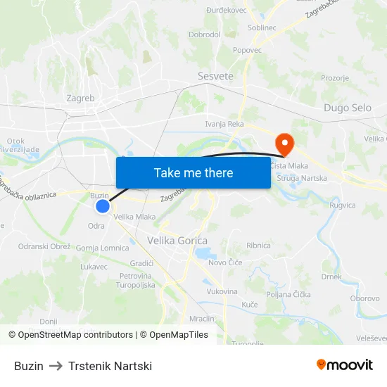 Buzin to Trstenik Nartski map