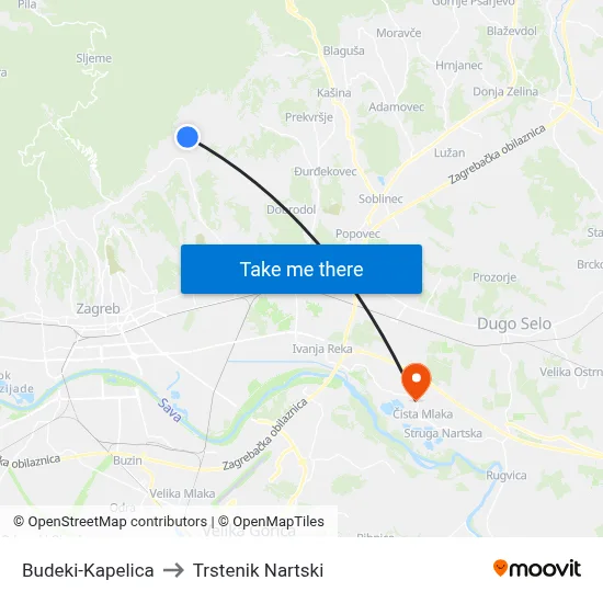 Budeki-Kapelica to Trstenik Nartski map