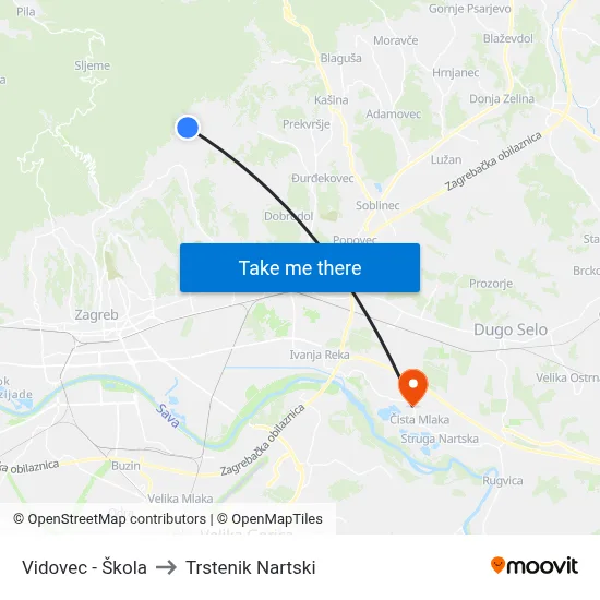 Vidovec - Škola to Trstenik Nartski map