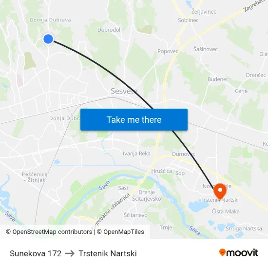 Sunekova 172 to Trstenik Nartski map
