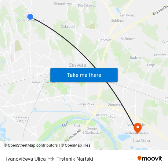 Ivanovićeva Ulica to Trstenik Nartski map