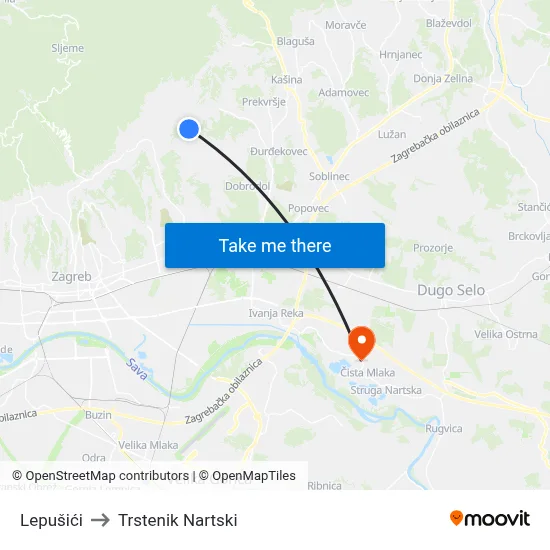 Lepušići to Trstenik Nartski map