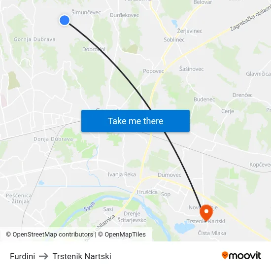 Furdini to Trstenik Nartski map