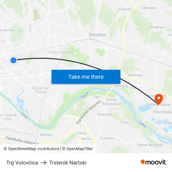 Trg Volovčica to Trstenik Nartski map