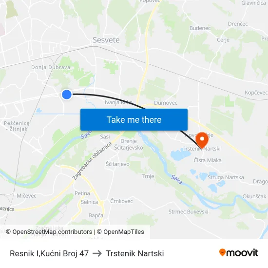 Resnik I,Kućni Broj 47 to Trstenik Nartski map