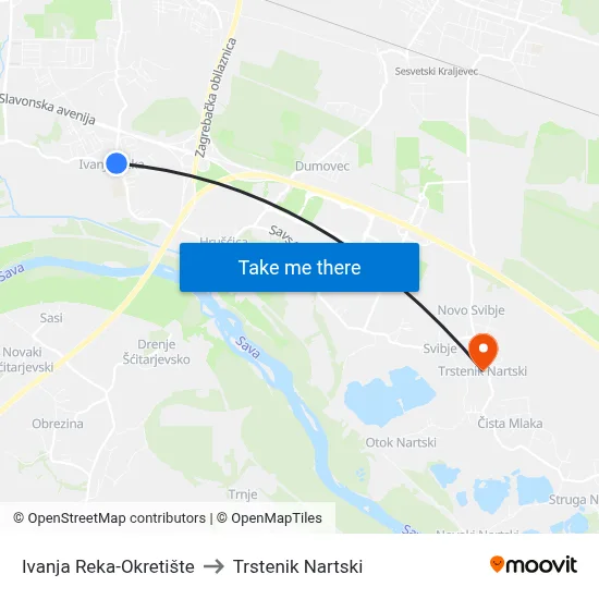 Ivanja Reka-Okretište to Trstenik Nartski map