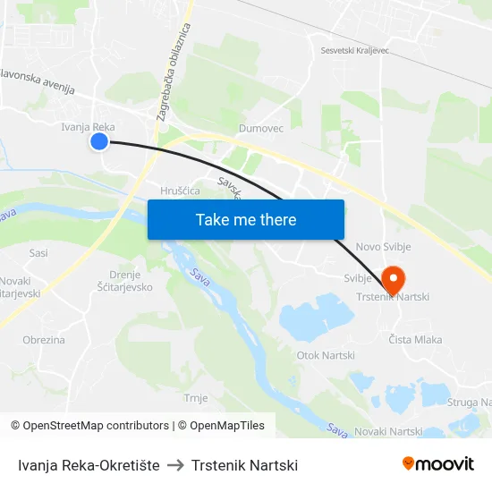 Ivanja Reka-Okretište to Trstenik Nartski map