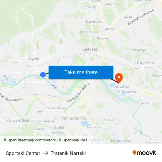 Sportski Centar to Trstenik Nartski map