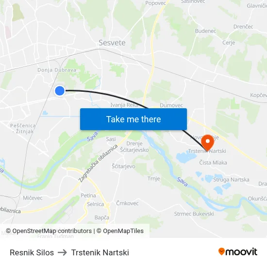 Resnik Silos to Trstenik Nartski map