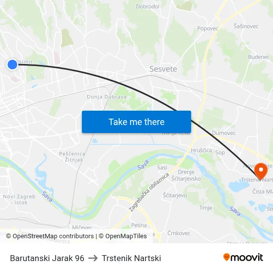 Barutanski Jarak 96 to Trstenik Nartski map
