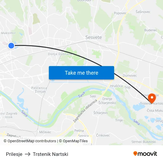 Prilesje to Trstenik Nartski map