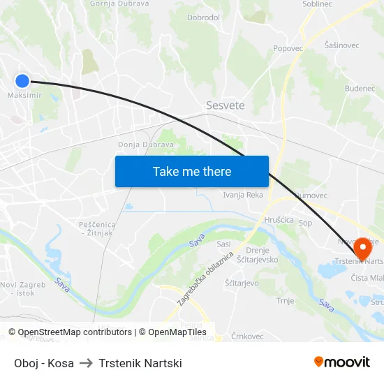 Oboj - Kosa to Trstenik Nartski map