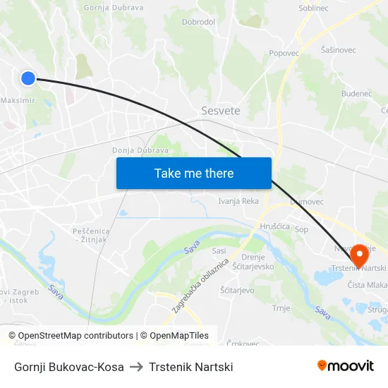 Gornji Bukovac-Kosa to Trstenik Nartski map