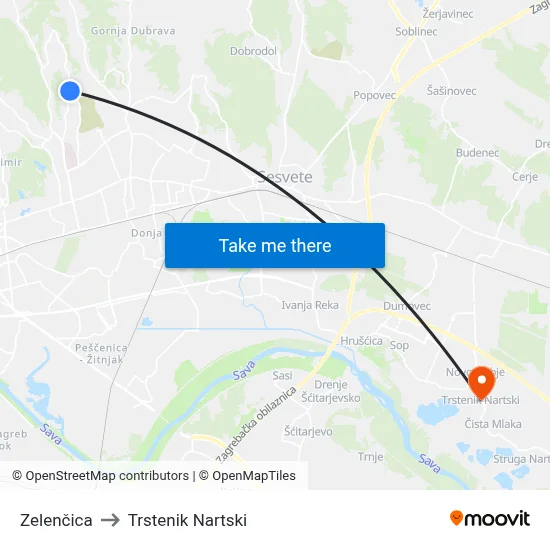 Zelenčica to Trstenik Nartski map