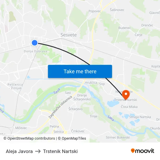 Aleja Javora to Trstenik Nartski map