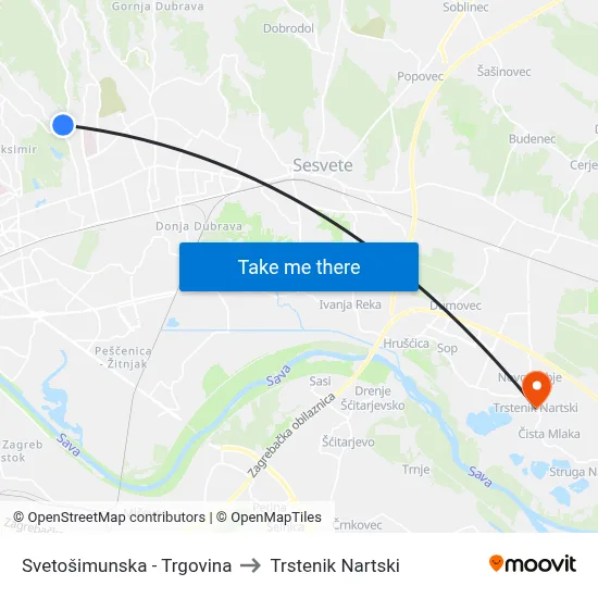 Svetošimunska - Trgovina to Trstenik Nartski map