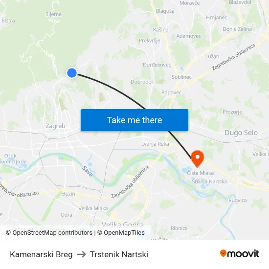 Kamenarski Breg to Trstenik Nartski map