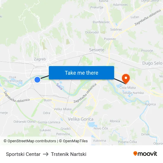 Sportski Centar to Trstenik Nartski map