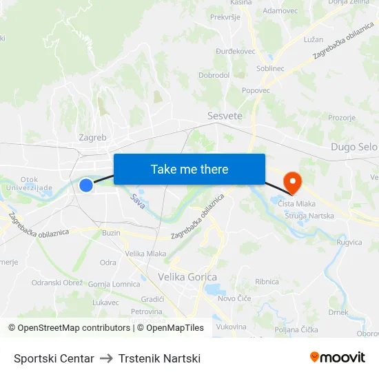Sportski Centar to Trstenik Nartski map