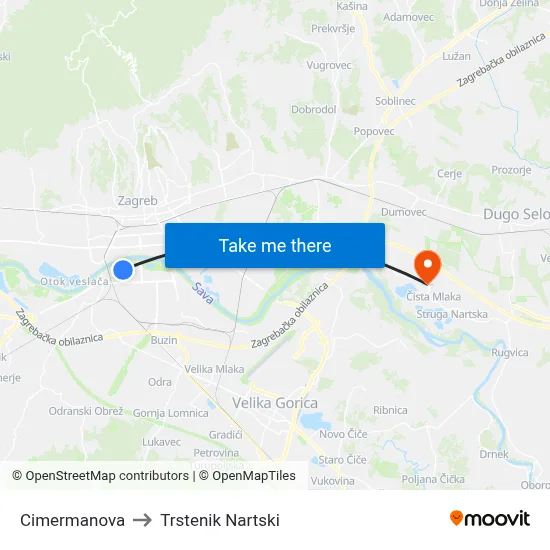 Cimermanova to Trstenik Nartski map