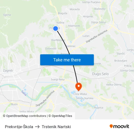 Prekvršje-Škola to Trstenik Nartski map