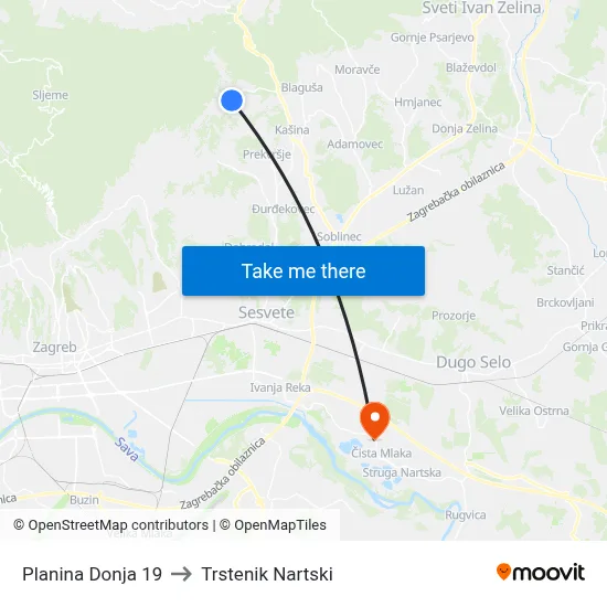 Planina Donja 19 to Trstenik Nartski map