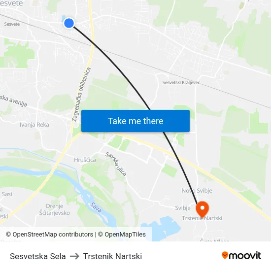 Sesvetska Sela to Trstenik Nartski map