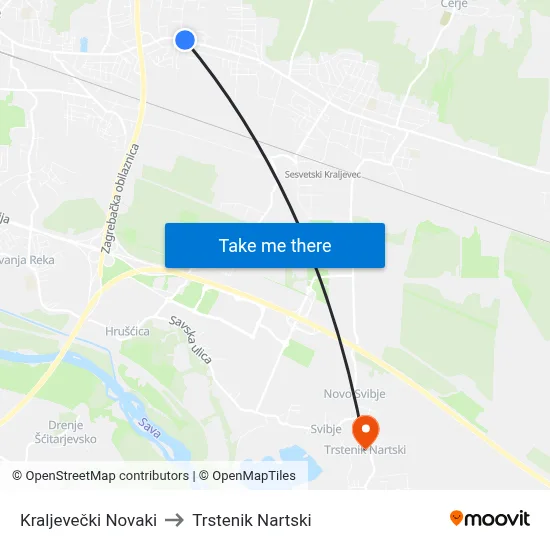 Kraljevečki Novaki to Trstenik Nartski map