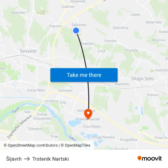 Šijavrh to Trstenik Nartski map