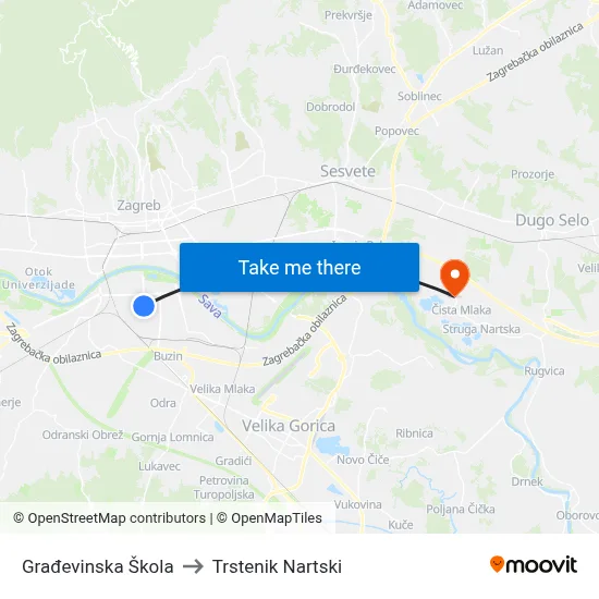 Građevinska Škola to Trstenik Nartski map