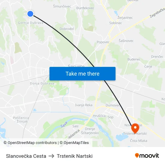 Slanovečka Cesta to Trstenik Nartski map