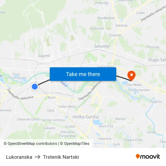 Lukoranska to Trstenik Nartski map