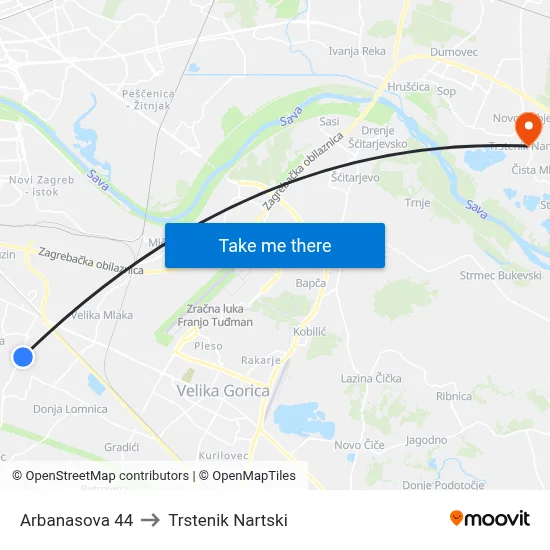 Arbanasova 44 to Trstenik Nartski map