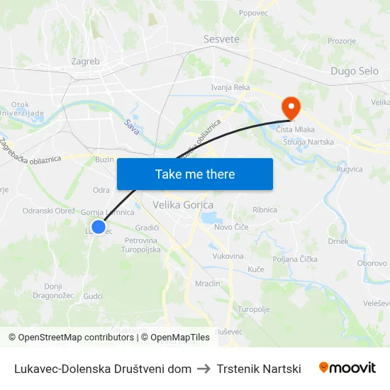 Lukavec-Dolenska Društveni dom to Trstenik Nartski map