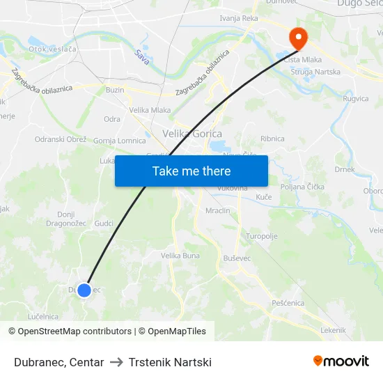 Dubranec, Centar to Trstenik Nartski map