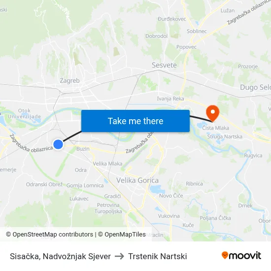 Sisačka, Nadvožnjak Sjever to Trstenik Nartski map